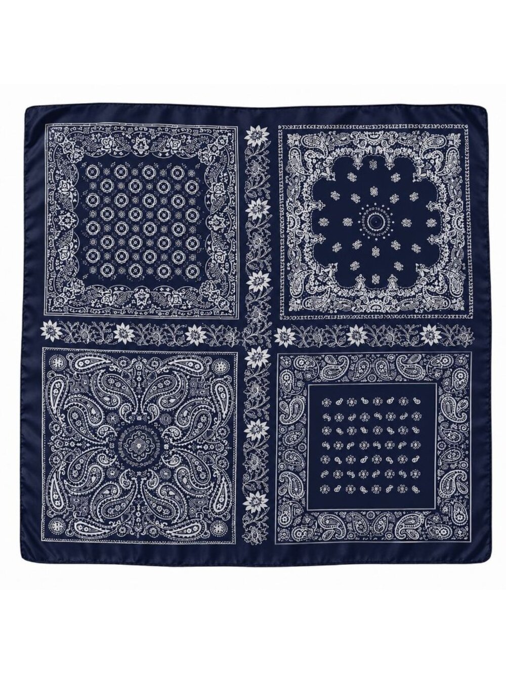 35x35 Navy White Paisley Bandana Scarf Square Satin Feel Head Neck Hair Wrap
